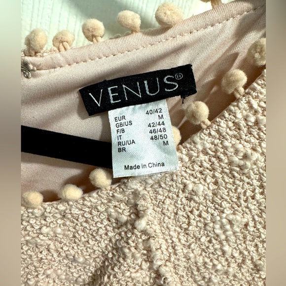 NWOT Venus Pink Cap Sleeve Flounce Dress with Pom-Pom Fringe Detail. Size M. - Picture 5 of 5